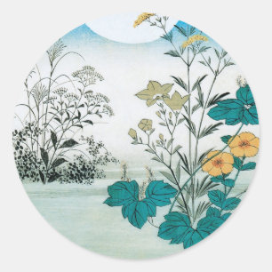 Moon and Flowers Classic Round Sticker