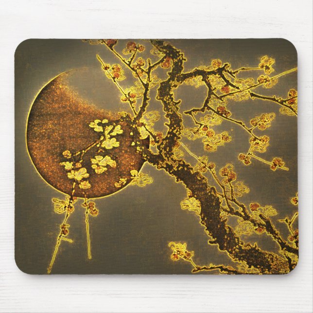 Moon and Golden Plum Branches Mouse Pad (Front)