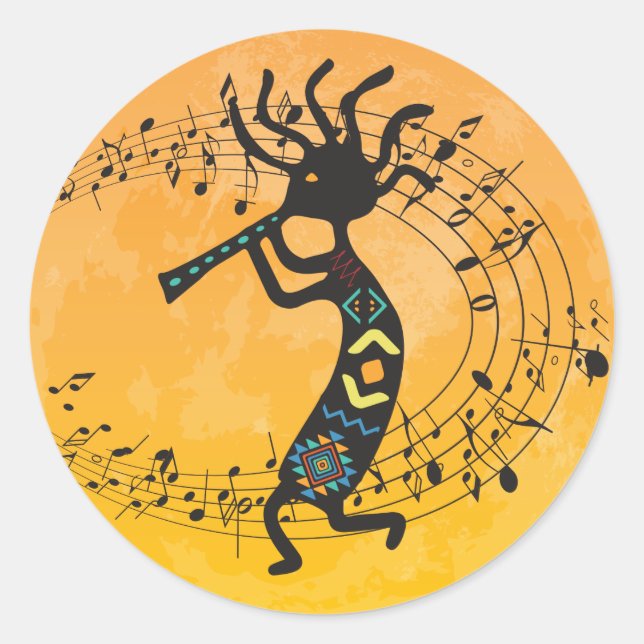 Moon and Music Kokopelli Classic Round Sticker (Front)