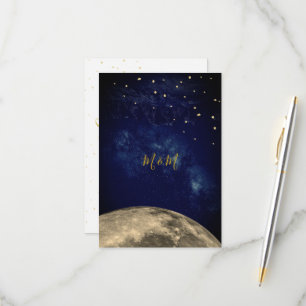 Moon and Night Sky Blue Gold Monogram RSVP Card