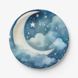 Moon and night time sky paper plate