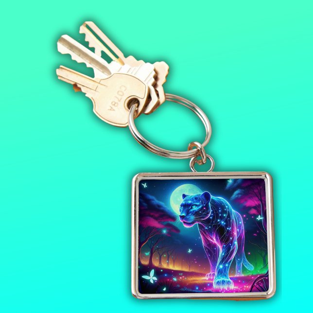 Moon and Panther Holographic Neon Colourful | Key Ring (Creator Uploaded)