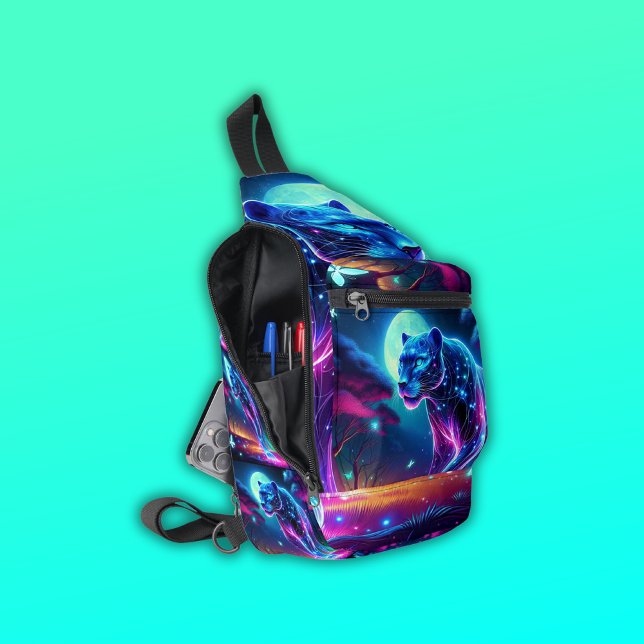 Moon and Panther Holographic Neon Colourful | Sling Bag (Creator Uploaded)