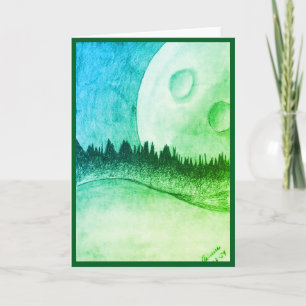Moon and Planet - green Note Card