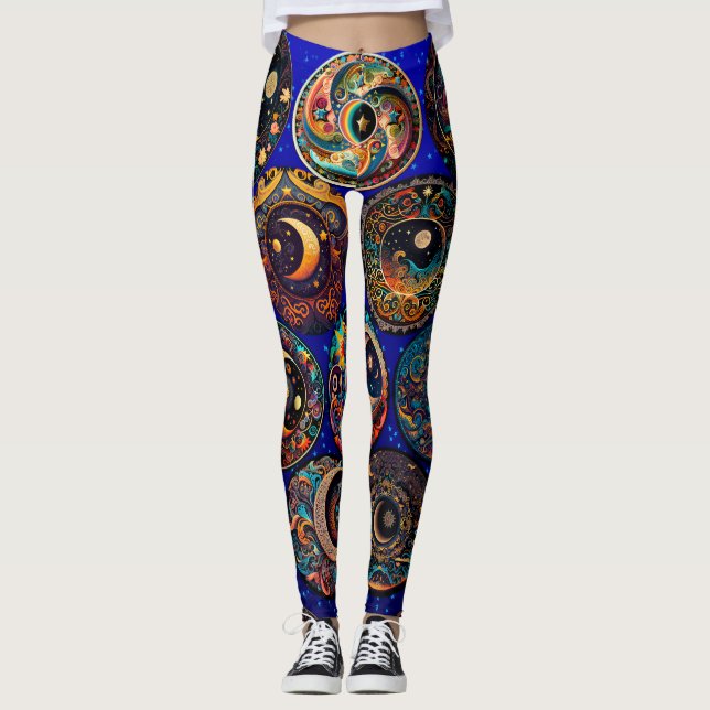Moon and Star Celestial Leggings - Night Sky (Front)