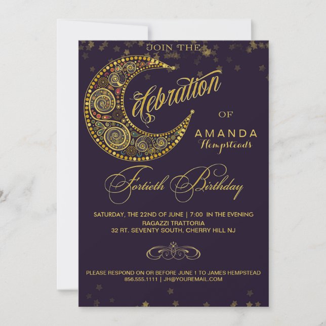 Moon and Stars 40th Birthday Party Invitation (Front)