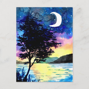 Moon and Stars above the Lake Postcard