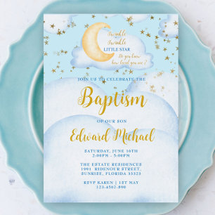 Moon and Stars Baby Boy Baptism Invitation