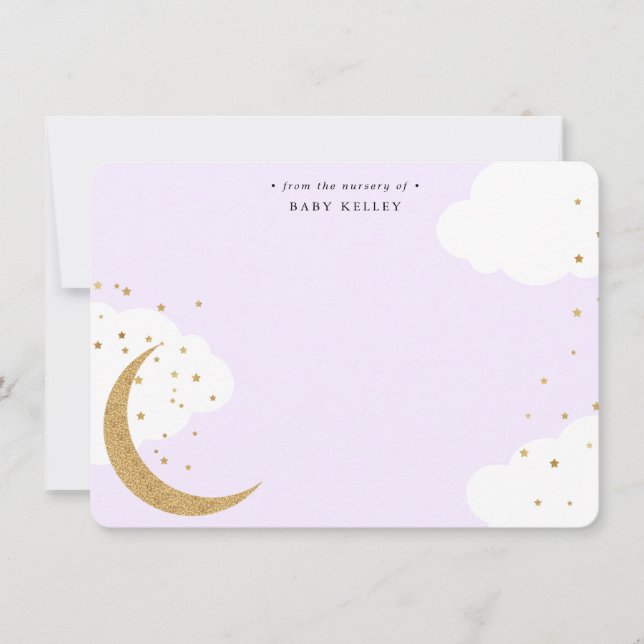 Moon and Stars, Baby Purple Personalised Flat Card (Front)