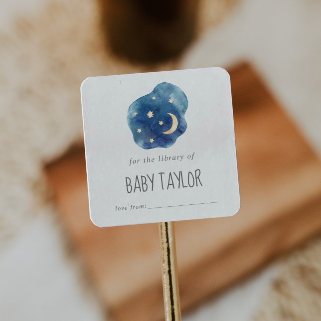Moon and Stars Baby Shower Bookplate Square Sticker (Creator Uploaded)