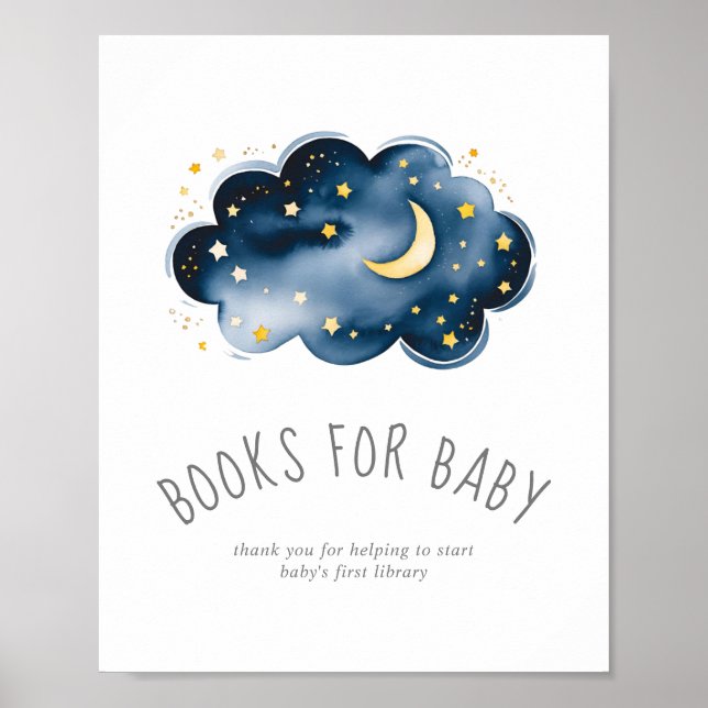 Moon and Stars Baby Shower Books for Baby Sign (Front)