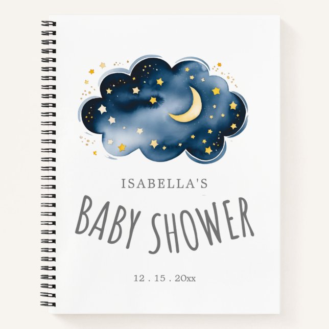 Moon and Stars Baby Shower Gift List Notebook (Front)