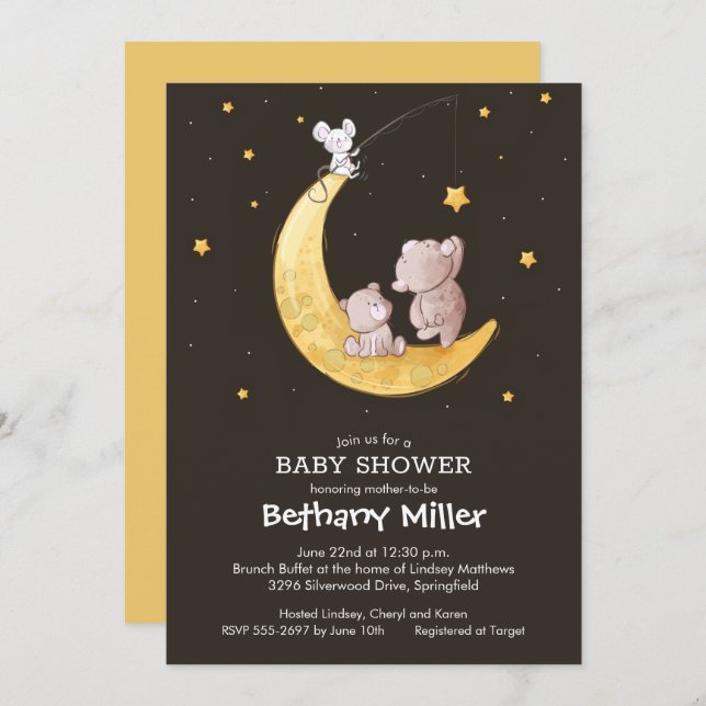 Moon and Stars Baby Shower Invitations (Front/Back)