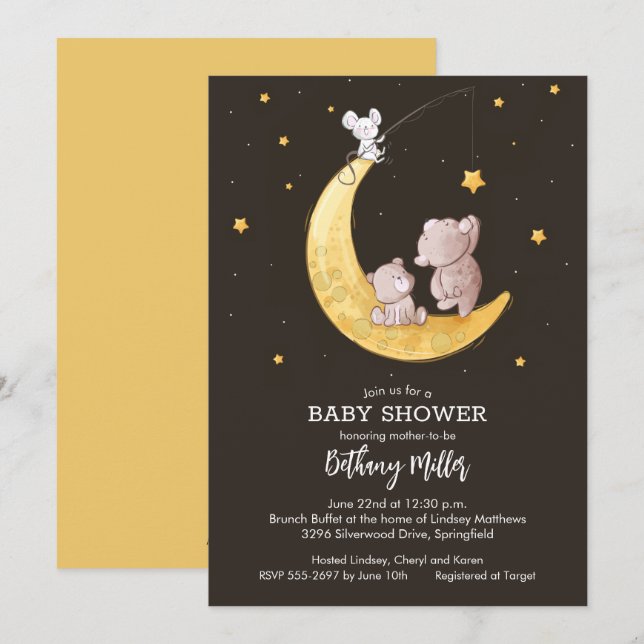 Moon and Stars Baby Shower Invitations (Front/Back)