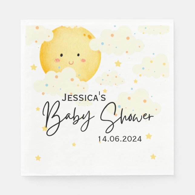 Moon and Stars Baby Shower Napkin (Front)