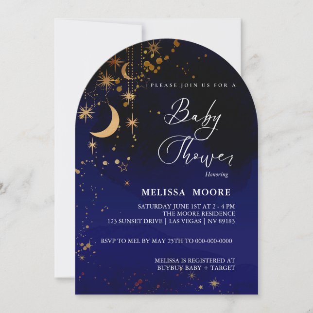 Moon And Stars Baby Shower Royal Blue Invitation (Front)