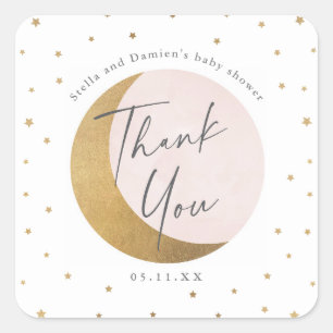 Moon and stars baby shower thank you square sticker