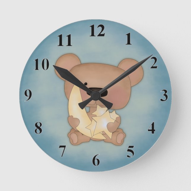 Moon And Stars Bear Wall Clock (Front)