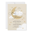 Moon and Stars Beige Elegant Script Baby Shower
