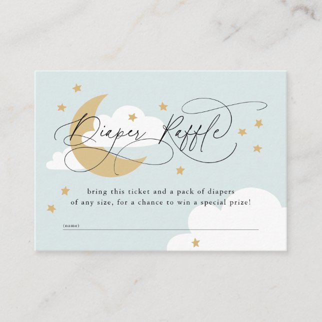 Moon and Stars Blue Diaper Raffle Baby Shower Encl Enclosure Card (Front)