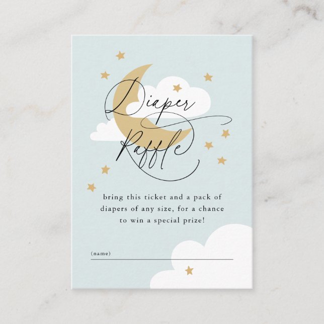 Moon and Stars Blue Diaper Raffle Baby Shower Encl Enclosure Card (Front)