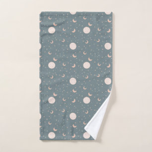 Moon and stars - blue hand towel