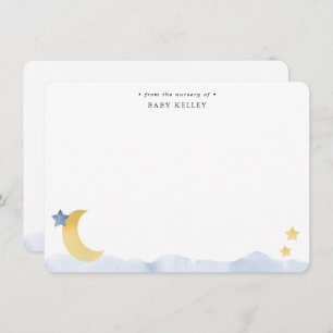 Moon and Stars, Blue Watercolor Personalised Flat Card