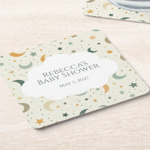 Moon and Stars Boho Baby Adoption Shower Square Paper Coaster
