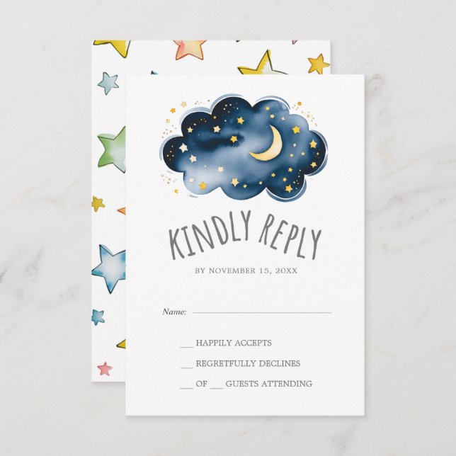 Moon and Stars Boy Baby Shower RSVP (Front/Back)