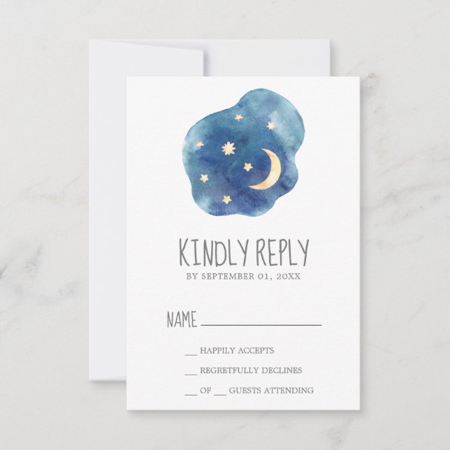Moon and Stars Boy Baby Shower RSVP Card (Front)