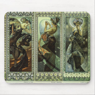 Moon and Stars by Alphonse Mucha Mouse Pad