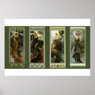 Moon and Stars by Alphonse Mucha Poster