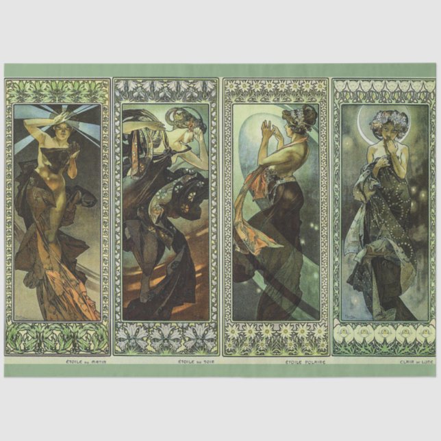 Moon and Stars by Alphonse Mucha Tissue Paper (Front)