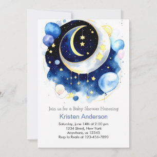 Moon and Stars Celestial Blue Boy Baby Shower Invitation