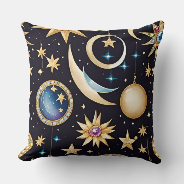 Moon And Stars Celestial  Cushion (Front)