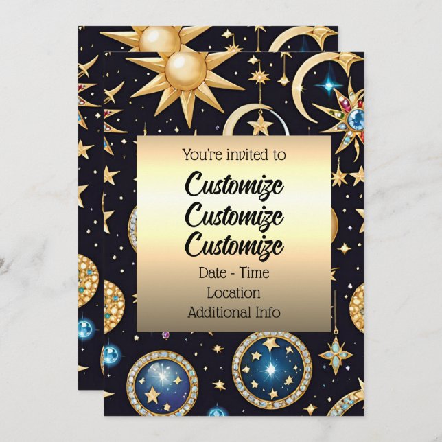 Moon And Stars Celestial   Invitation (Front/Back)