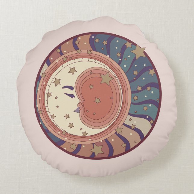 Moon and Stars Celestial  Round Cushion (Back)