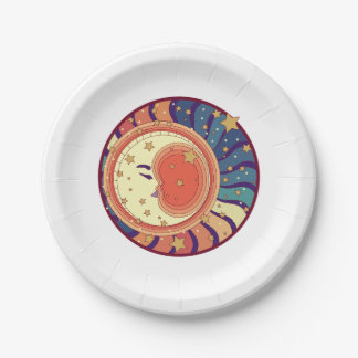 Moon and Stars celestial space party design Paper Plate