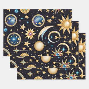 Moon And Stars Celestial   Wrapping Paper Sheet