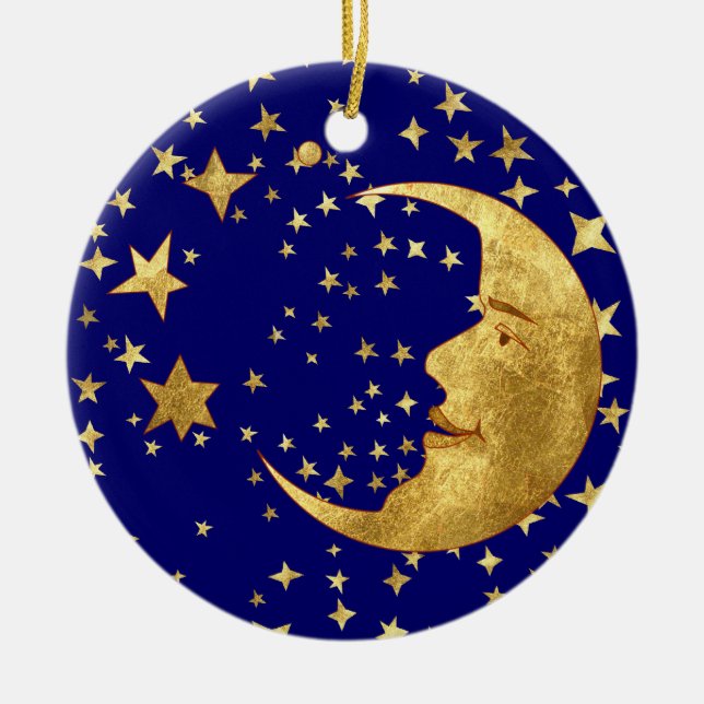 Moon and Stars Ceramic Ornament (Front)