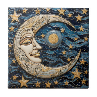 Moon and Stars Ceramic Tile