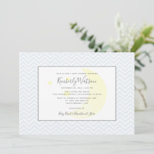 Moon and Stars Chevron Baby Shower Blue Invitation