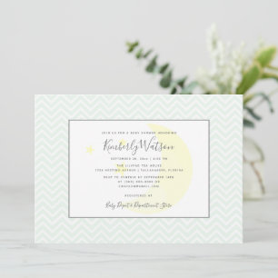 Moon and Stars Chevron Baby Shower   Mint Green Invitation