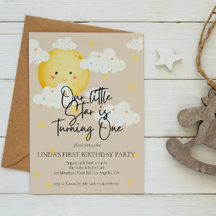 Moon and Stars Cream 1st Birthday Invitation