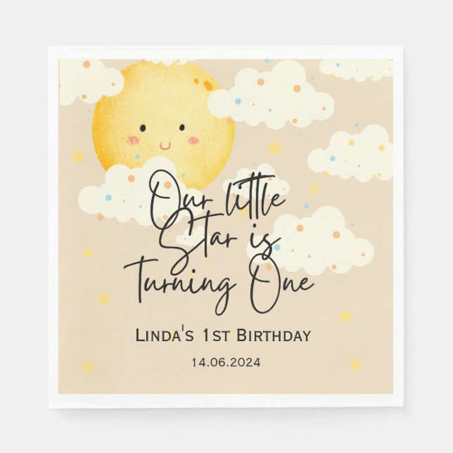 Moon and Stars Cream 1st Birthday  Napkin (Front)