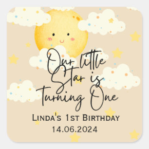 Moon and Stars Cream 1st Birthday Thank You  Square Sticker