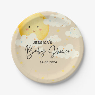 Moon and Stars Cream Baby Shower Paper Plate