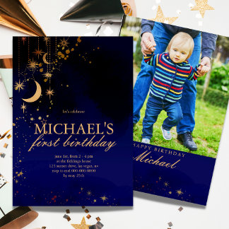 Moon And Stars First Birthday Invitation