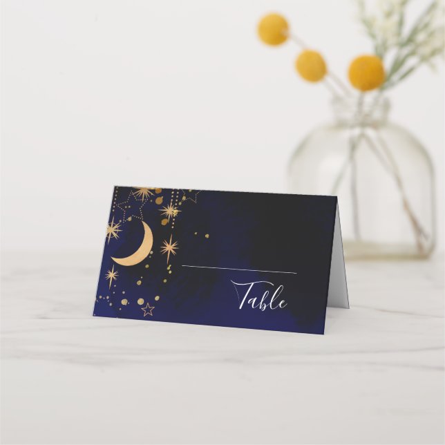 Moon and stars folded place card table card (Front)