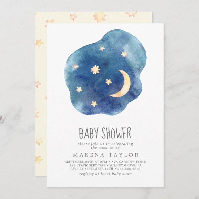 Moon and Stars Gender Neutral Baby Shower Invitation (Front/Back)